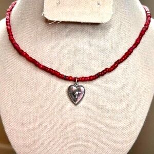 Vintage Red Shubes Manufacturing Inc Sterling Silver Heart Bull Pendant Necklace